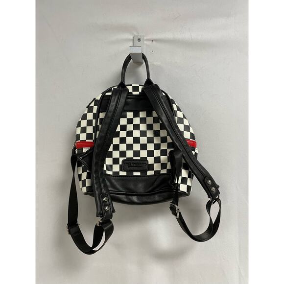 LIKE DREAMS Checkered Mini Backpack Travel School Campus in Black and White - Picture 2 of 10